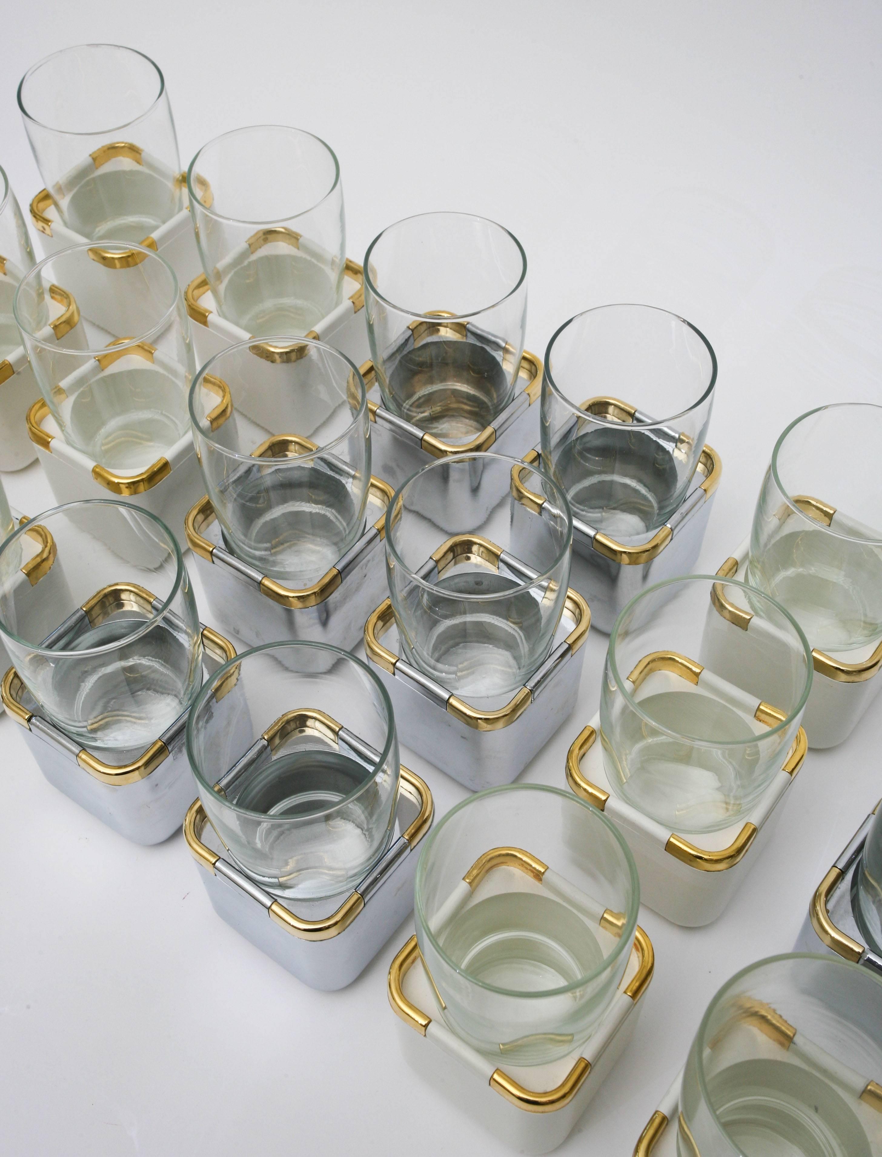Modern Set of 16 Resin, Glass and Gold-Plated Garden Drinking Glasses Barware