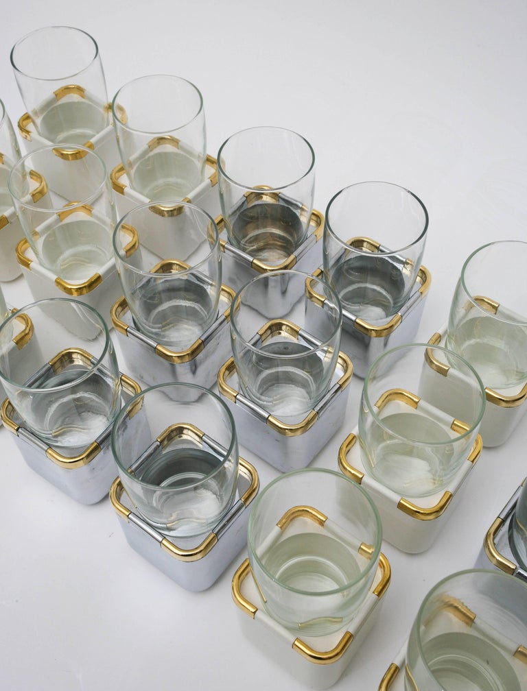 Modern Set of 16 Resin, Glass and Gold-Plated Garden Drinking Glasses Barware For Sale