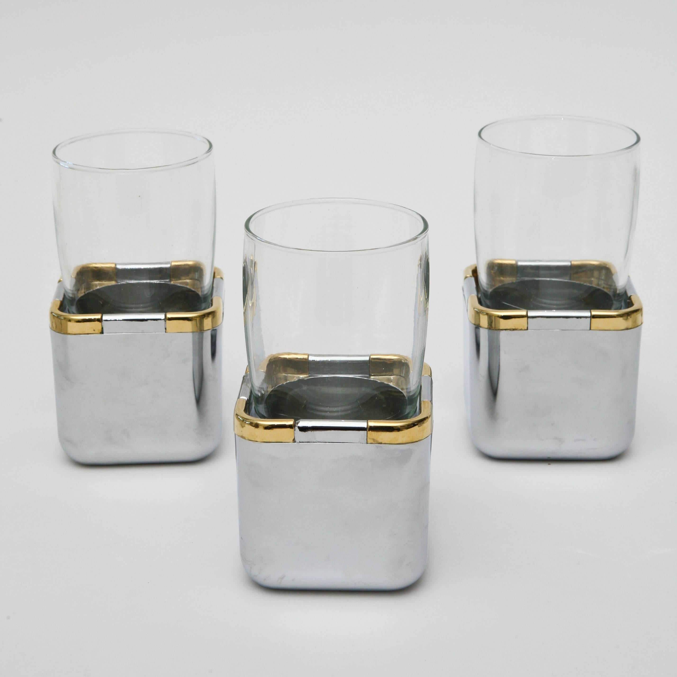 Late 20th Century Set of 16 Resin, Glass and Gold-Plated Garden Drinking Glasses Barware
