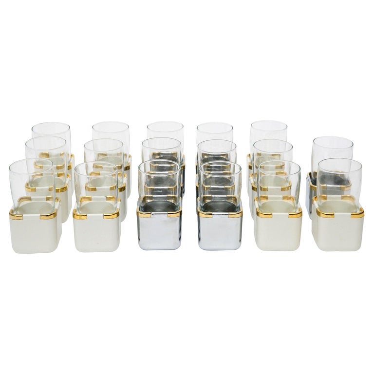 Set of 16 Resin, Glass and Gold-Plated Garden Drinking Glasses Barware For Sale