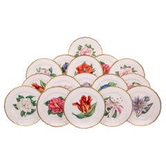 Set of 16 Royal Worcester Porcelain Plates Hand Painted with Flowers, Ca. 1935