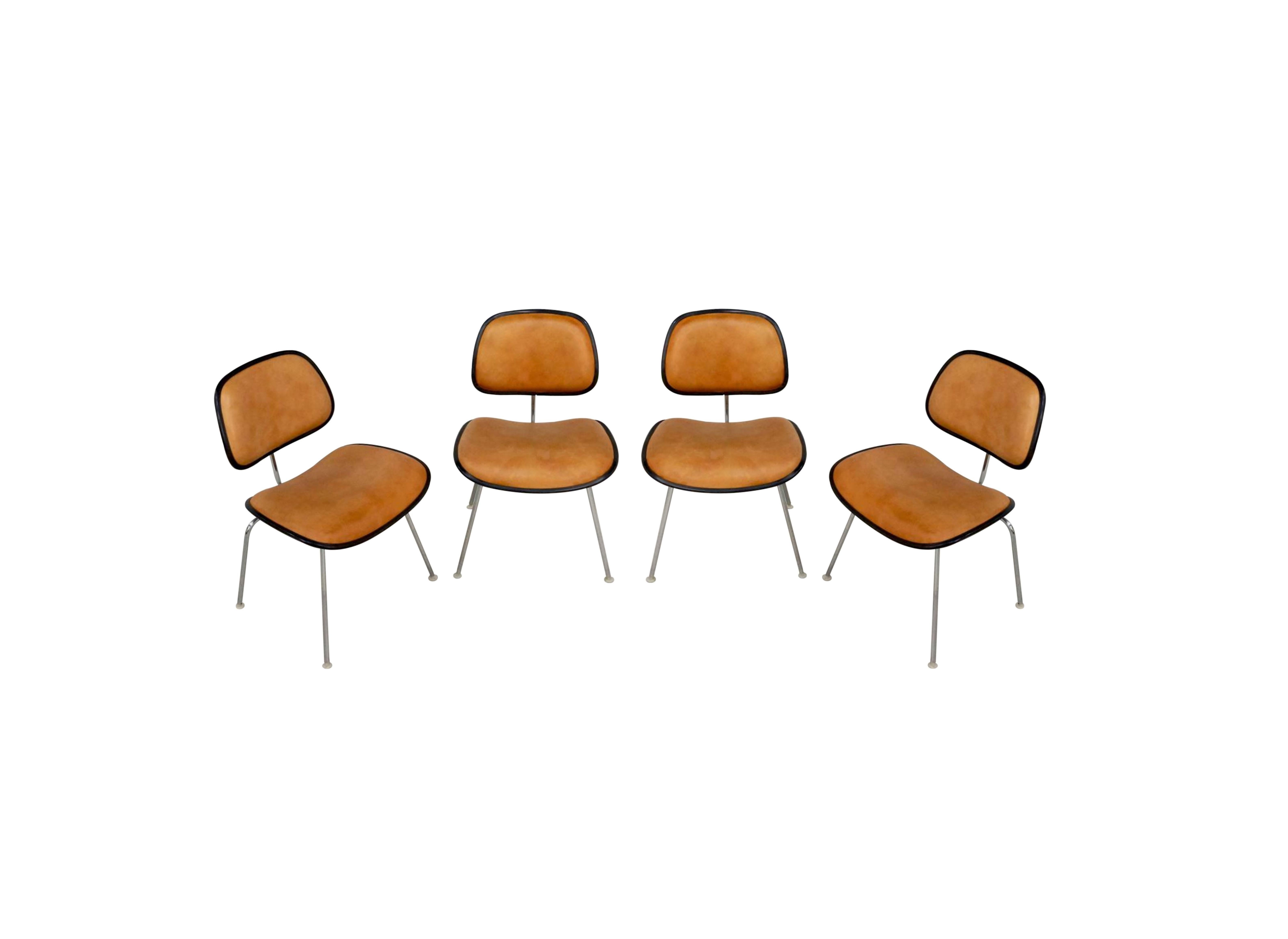 American Set of 16 Saddle Leather DCM Chairs by Eames for Herman Miller For Sale