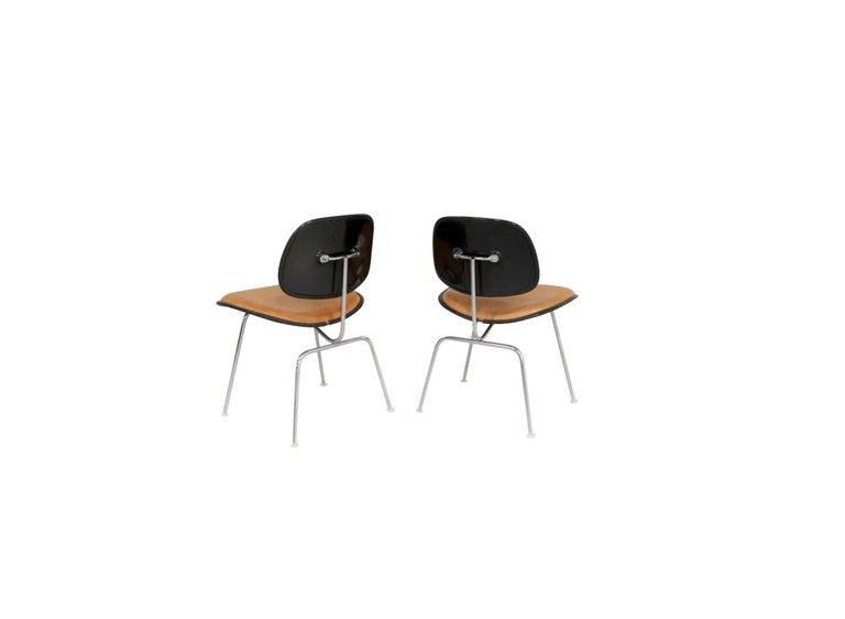 Metal Set of 16 Saddle Leather DCM Chairs by Eames for Herman Miller For Sale