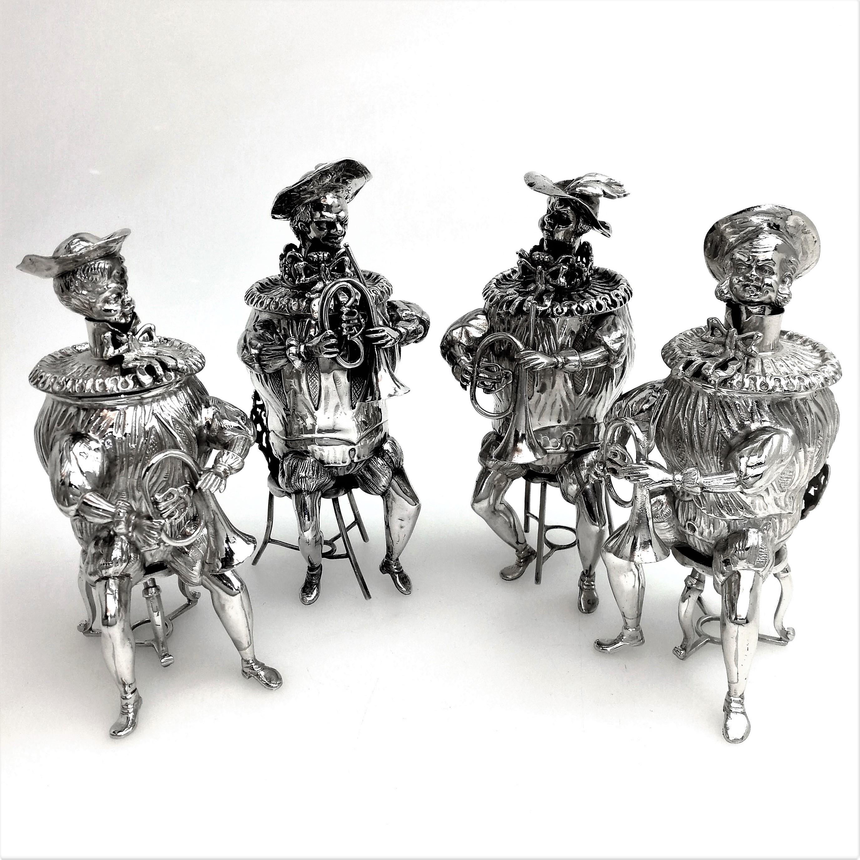 Set of 16 Solid Silver Musician Models Table Figures Hanau Germany, circa 1900 4