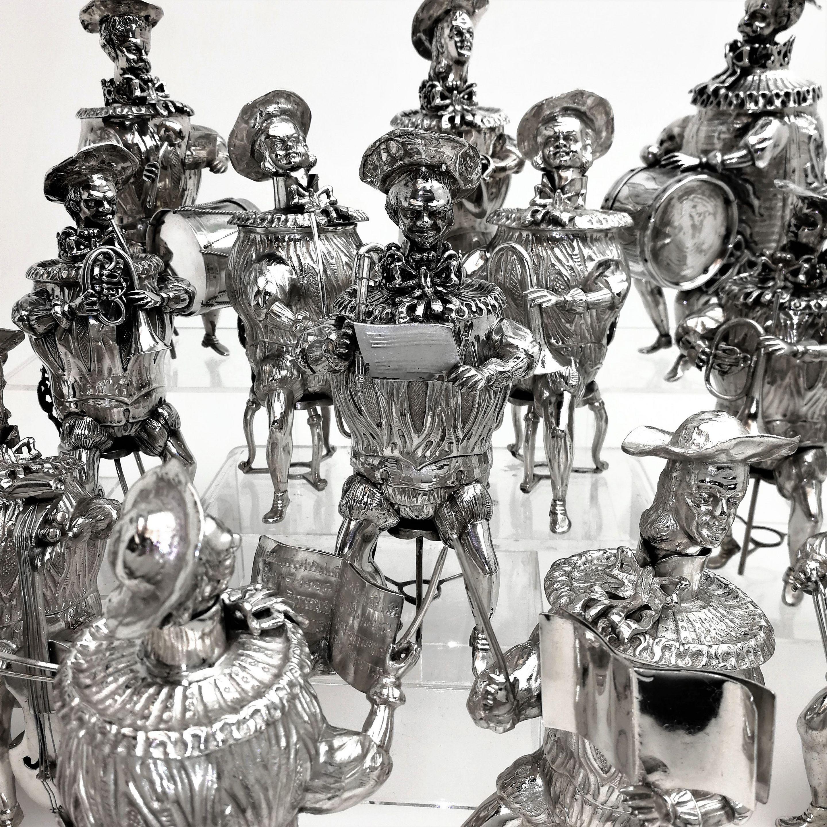 Set of 16 Solid Silver Musician Models Table Figures Hanau Germany, circa 1900 In Good Condition In London, GB