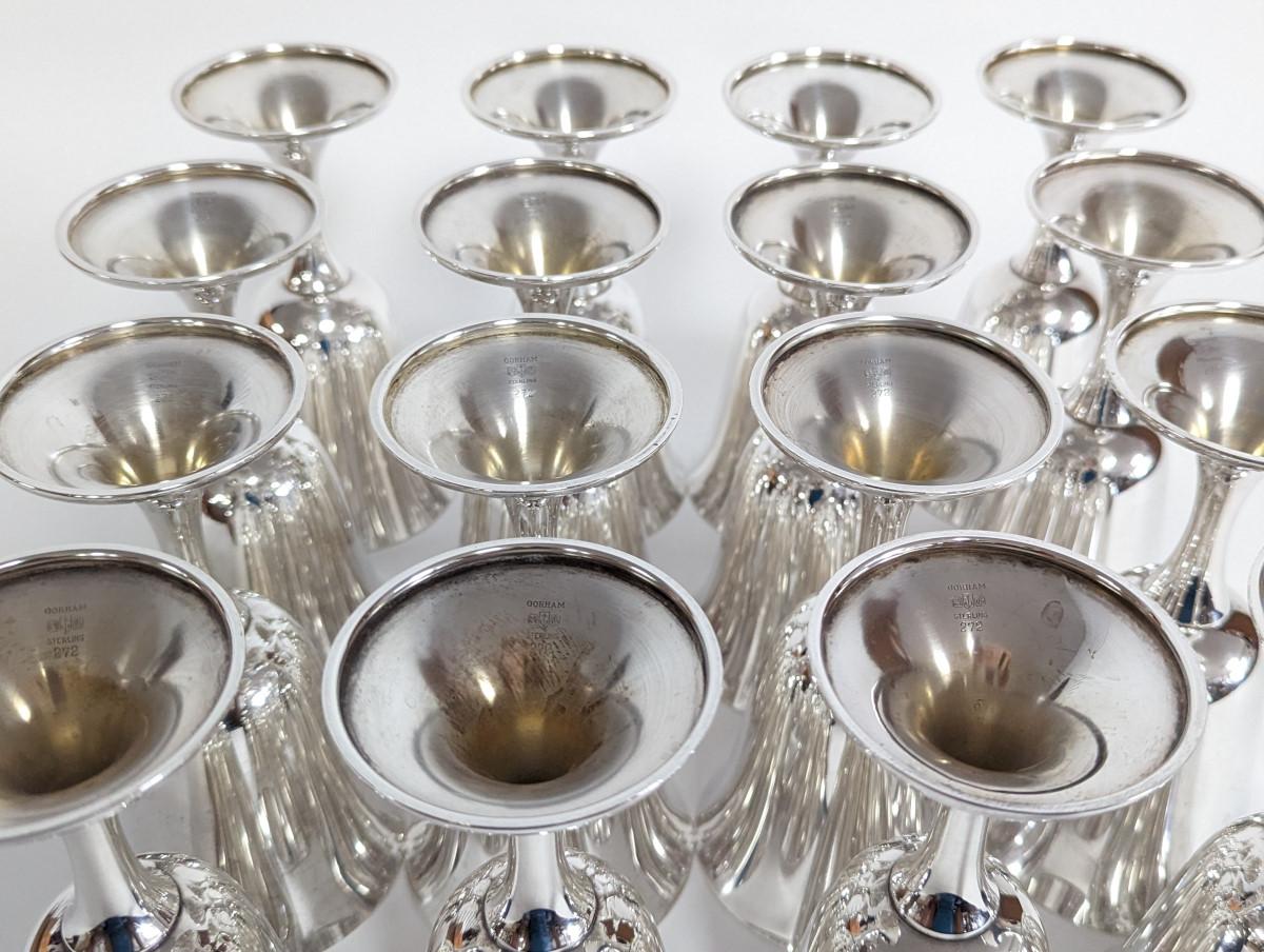 Set of 16 Sterling Silver Gorham Water Goblets 7