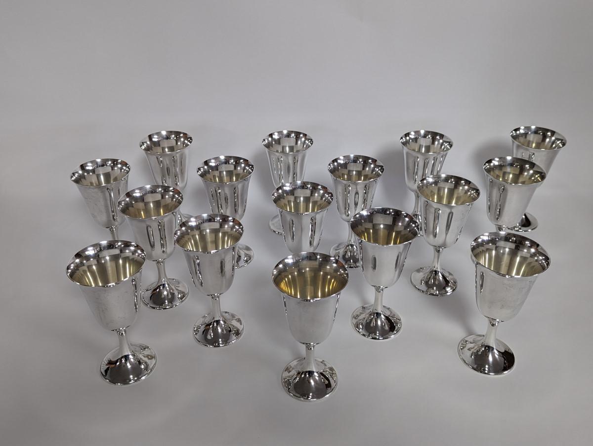 Art Deco Set of 16 Sterling Silver Gorham Water Goblets