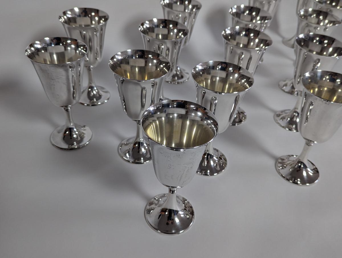20th Century Set of 16 Sterling Silver Gorham Water Goblets