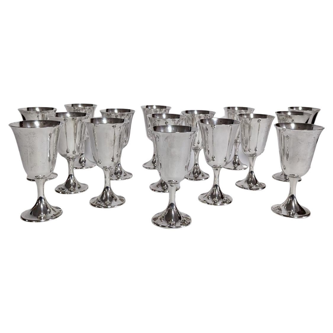 Set of 16 Sterling Silver Gorham Water Goblets