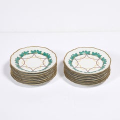 Set of 16 Turquoise & 24K Gilt Border Porcelain Dinner Plates by Hutschenreuther