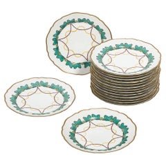 Set of 16 Turquoise & 24K Gilt Border Porcelain Dinner Plates by Hutschenreuther