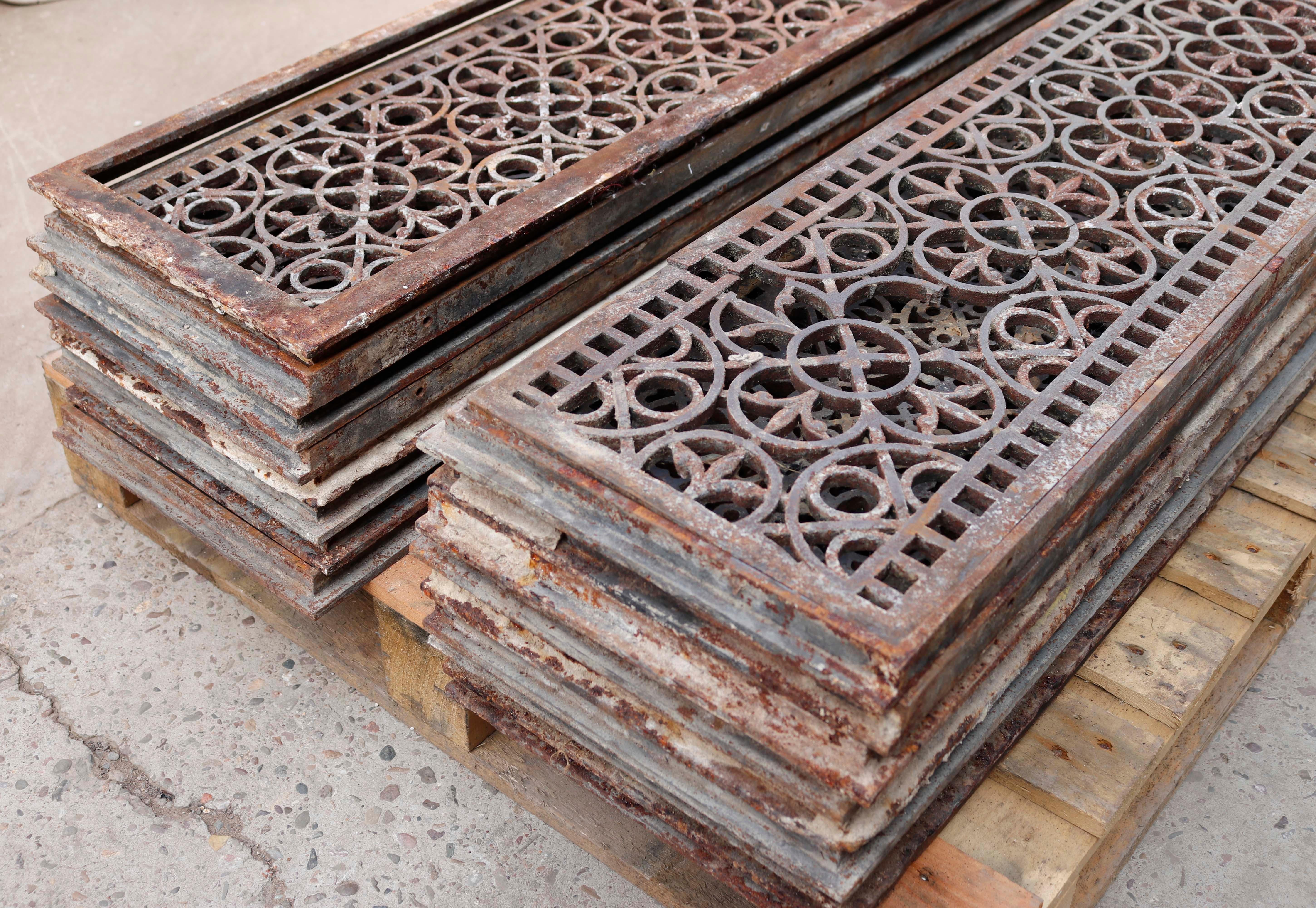 19th Century Set of 16 Victorian Cast Iron Floor Grills