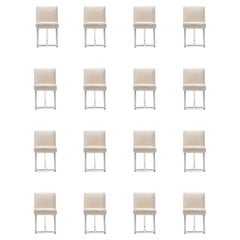 Set of 16 Vladimir Kagan for Kagan-Dreyfuss Steel Dining Chairs in Ivory Bouclé