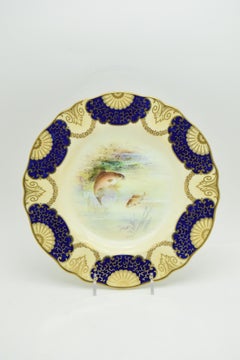 Set of 16 Wedgwood Hand Painted Artist Signed Cobalt Gilt Fish Plates