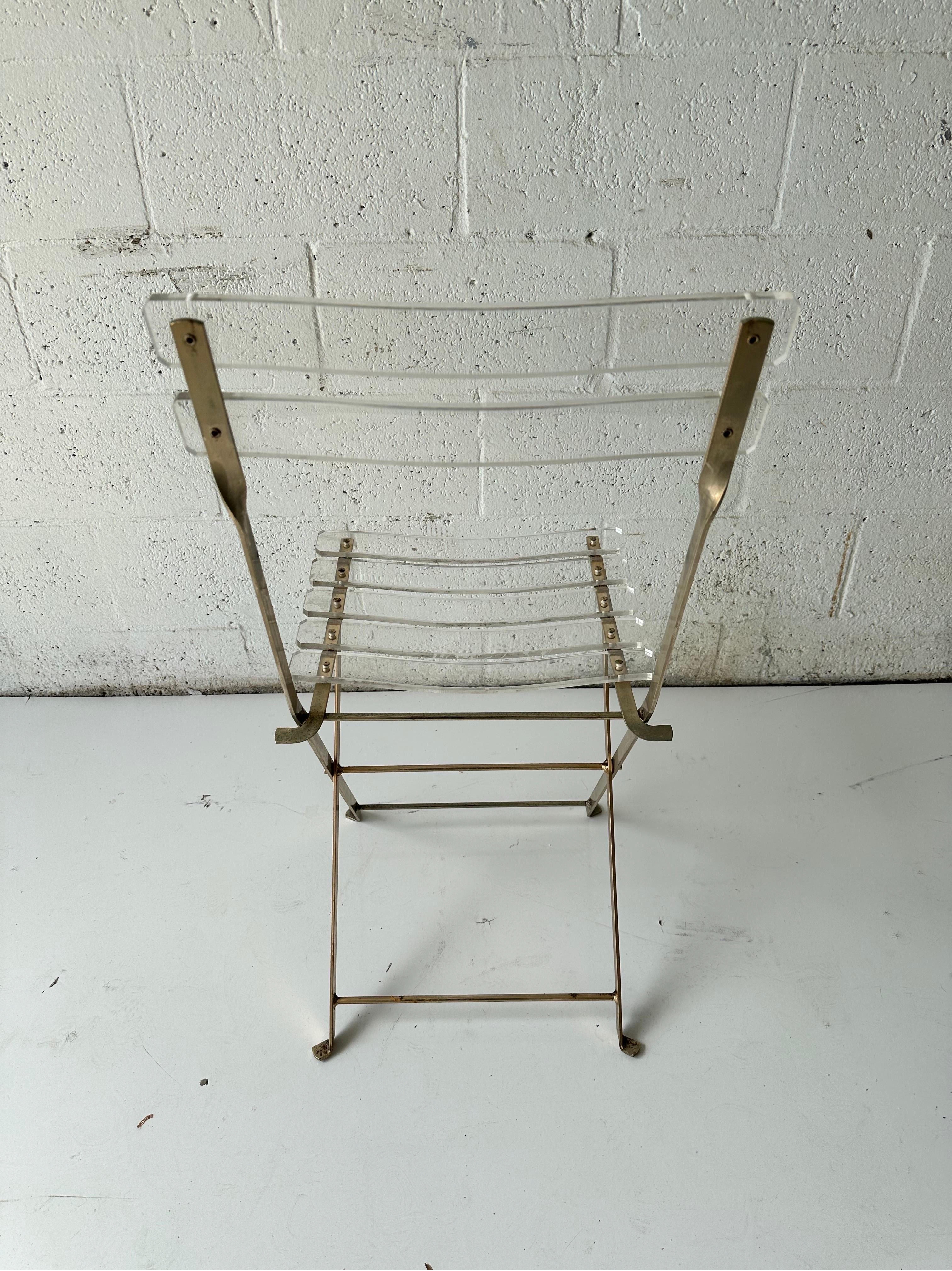 Set of 16 Yonel  Lebovici Lucite and Brass plated Folding Chairs  For Sale 4