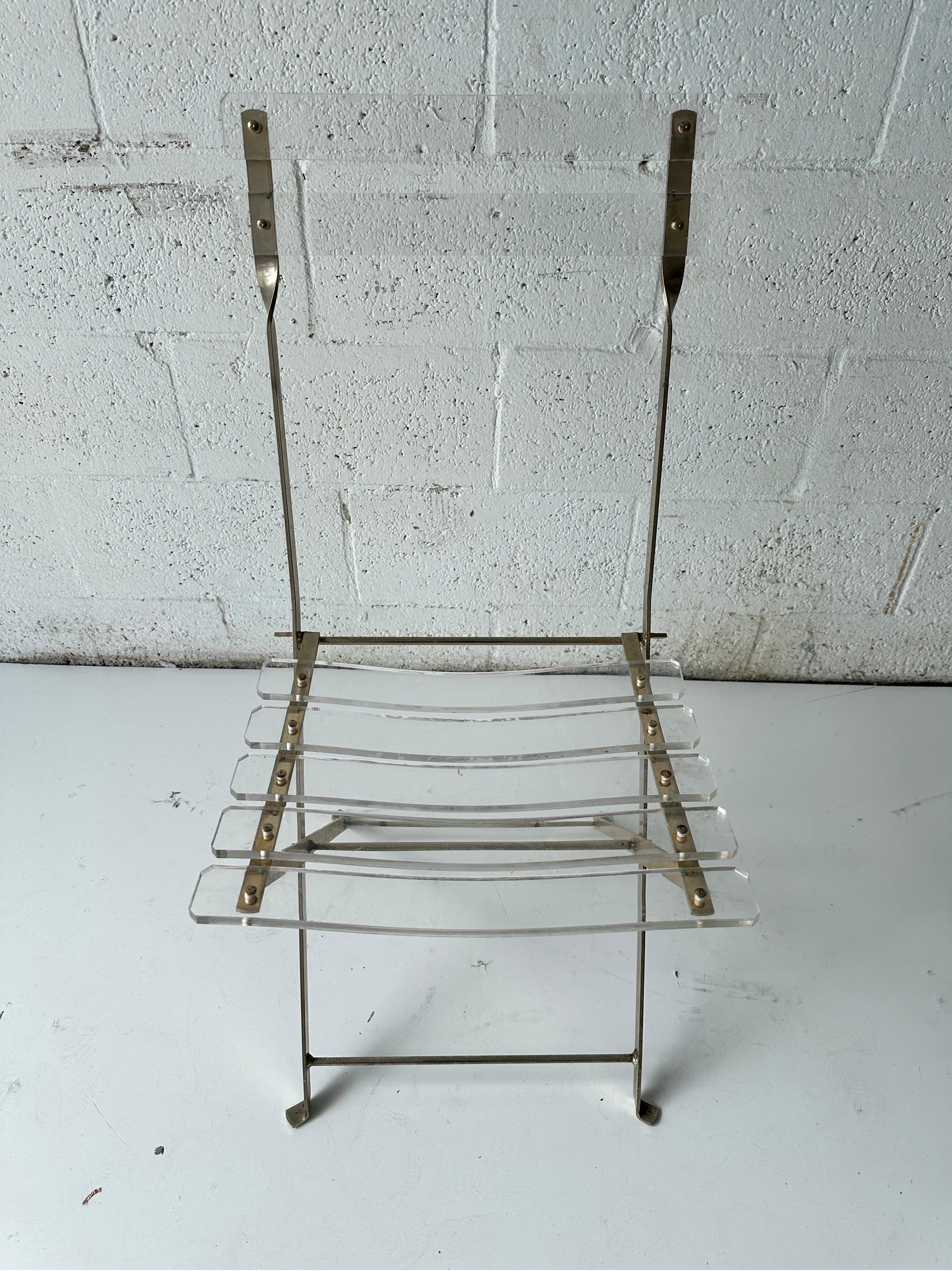 Set of 16 Yonel  Lebovici Lucite and Brass plated Folding Chairs  For Sale 1