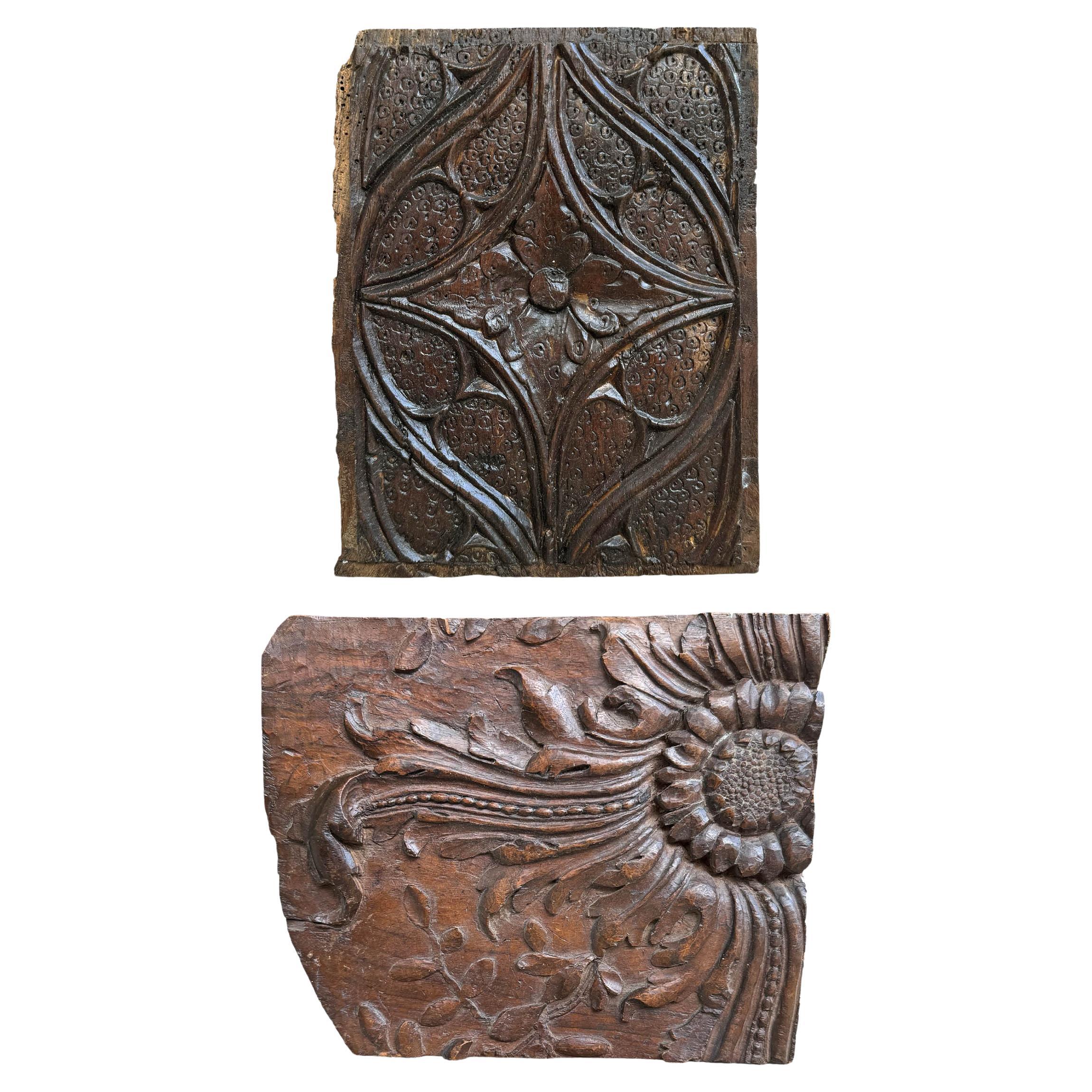 Set of 16th and 18th Century French Carved Panels on Custom Wall Mounts