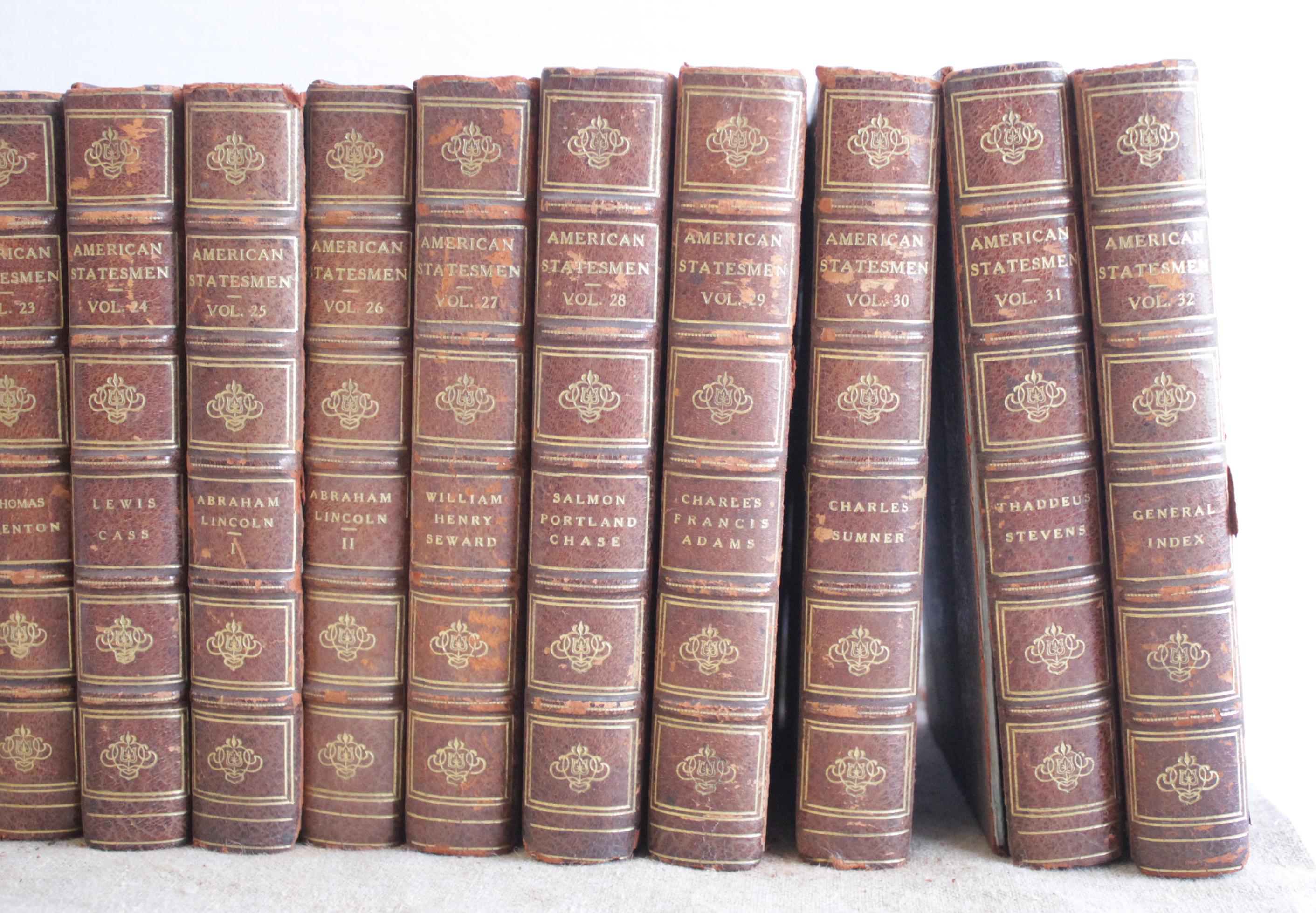 Set of 17 Antique Leather Bound American Statesmen Books In Fair Condition In Brea, CA