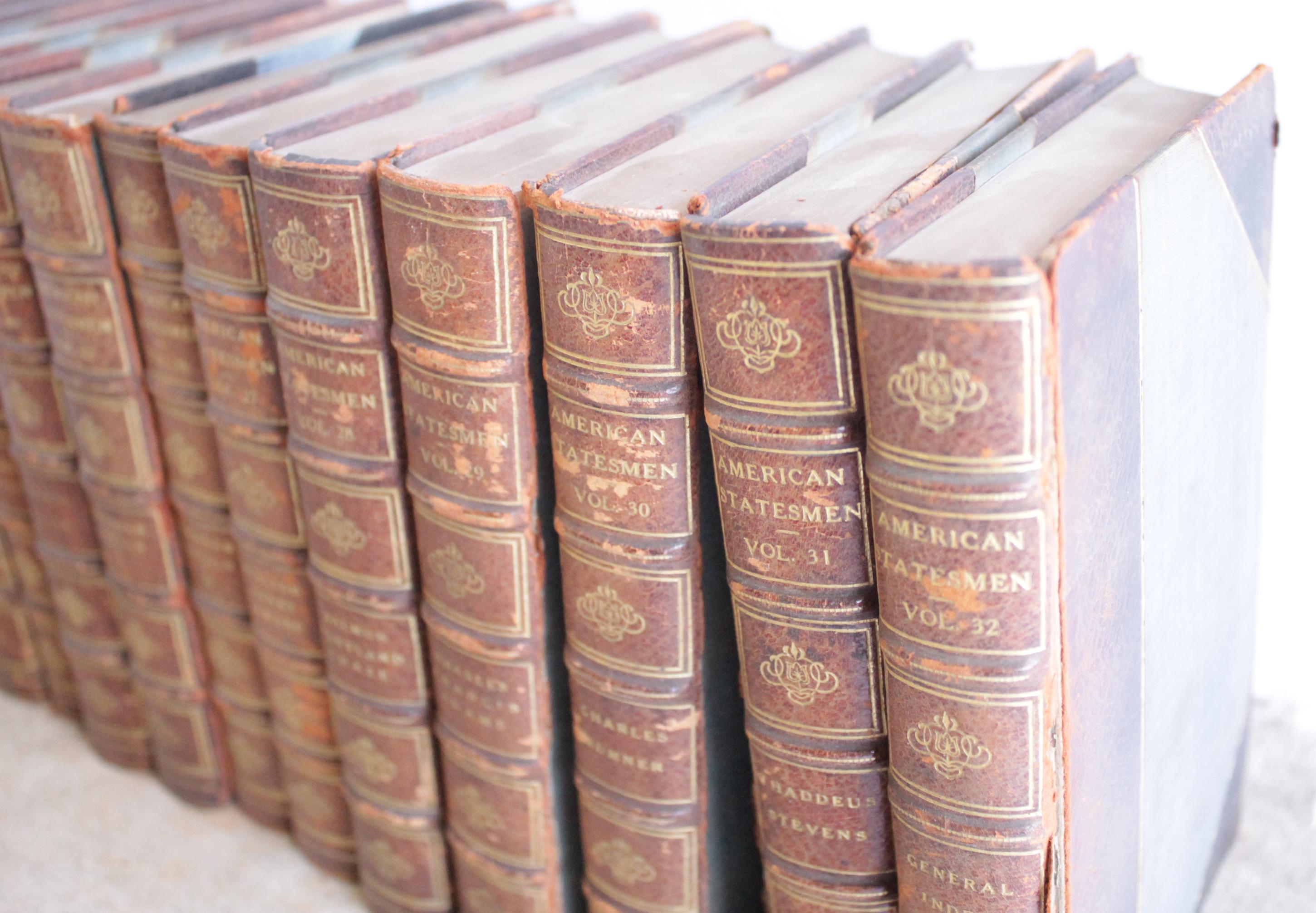 20th Century Set of 17 Antique Leather Bound American Statesmen Books