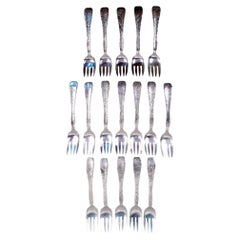 Set of 17 Antique Tiffany Lap Over Edge Sterling Silver Fish Forks