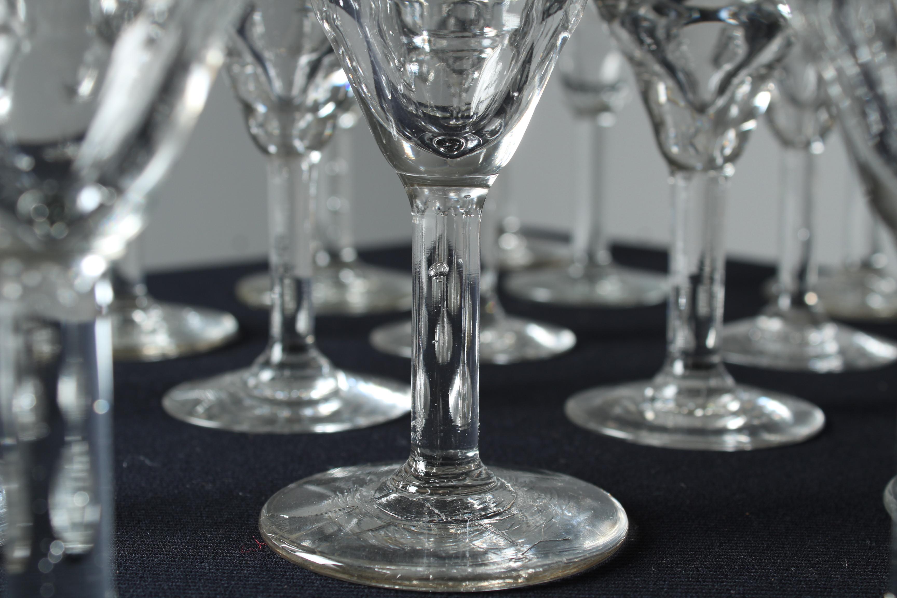19th Century 17 Art Nouveau Aperitif Glasses, 1900s, France, Crystal Glass With Gold Decor For Sale