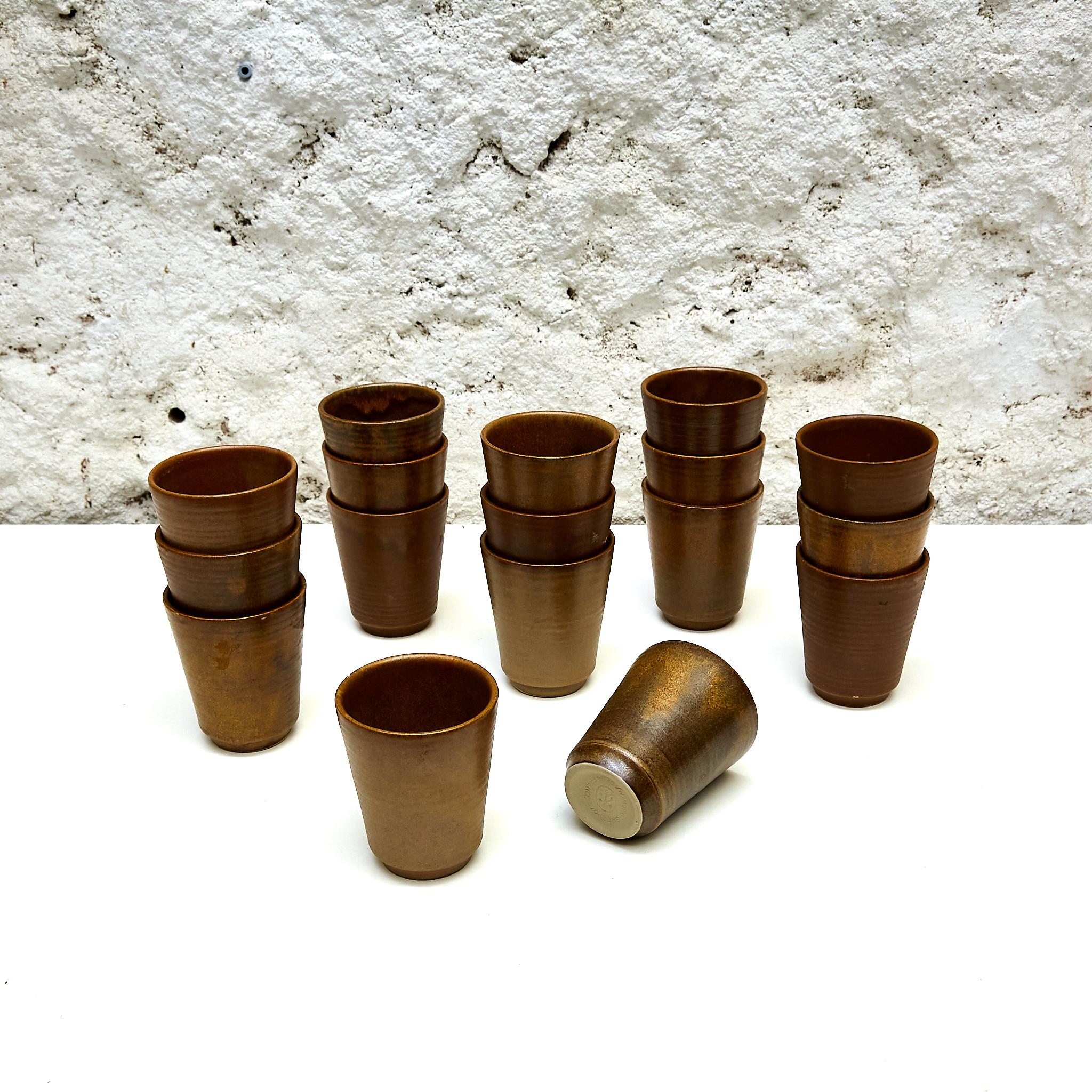 Set of 17 Ceramic Glass by Grespots.

Manufactured in France, circa 1960.

In original condition with minor wear consistent of age and use, preserving a beautiful patina.

Materials: 
Ceramic.

Dimensions: 
Diam. 8 cm x H 89