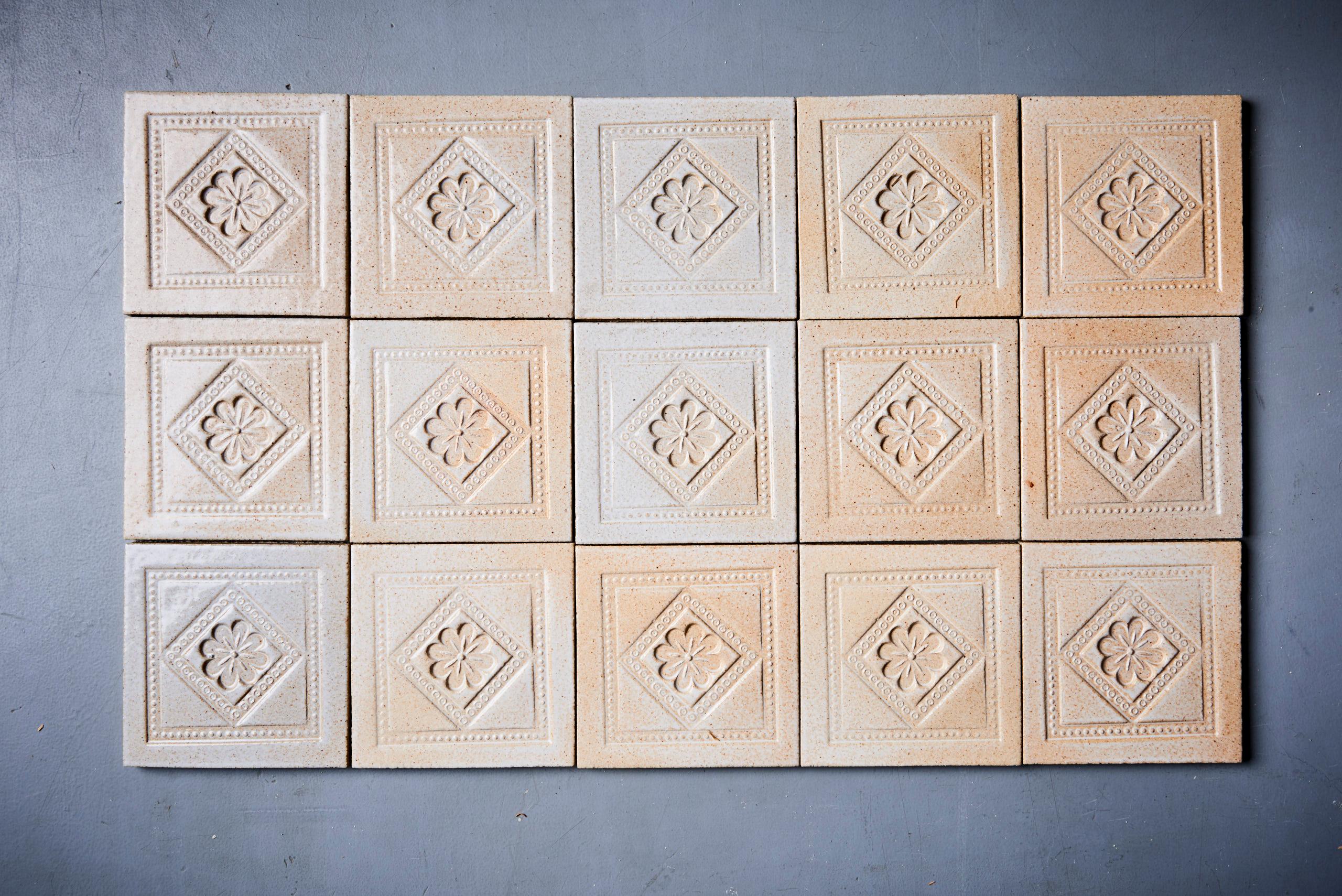 French Set of 17 ceramic tiles by Roger Capron, France - 1970s  For Sale