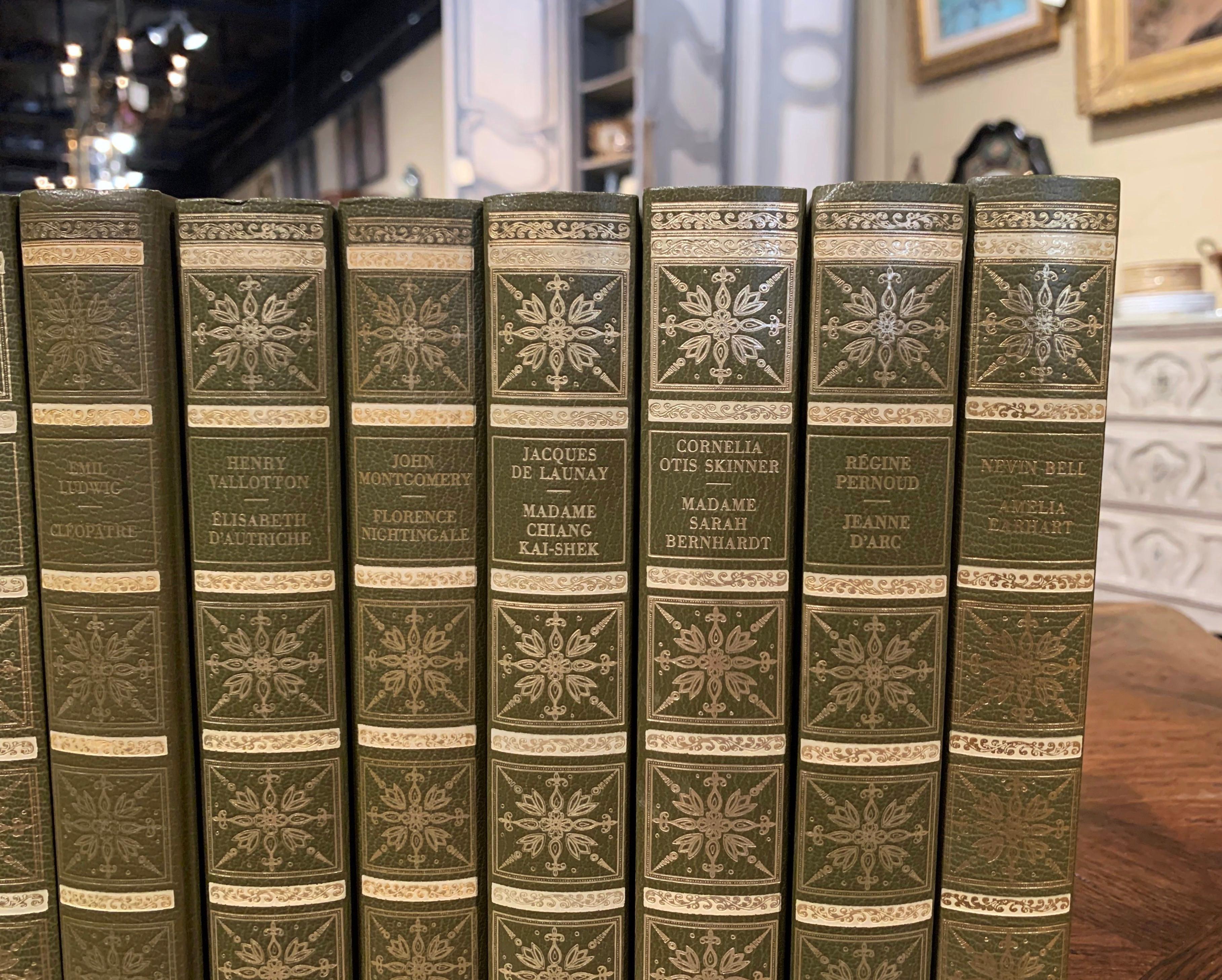 Set of 17 Green Leather and Gilt French Books 