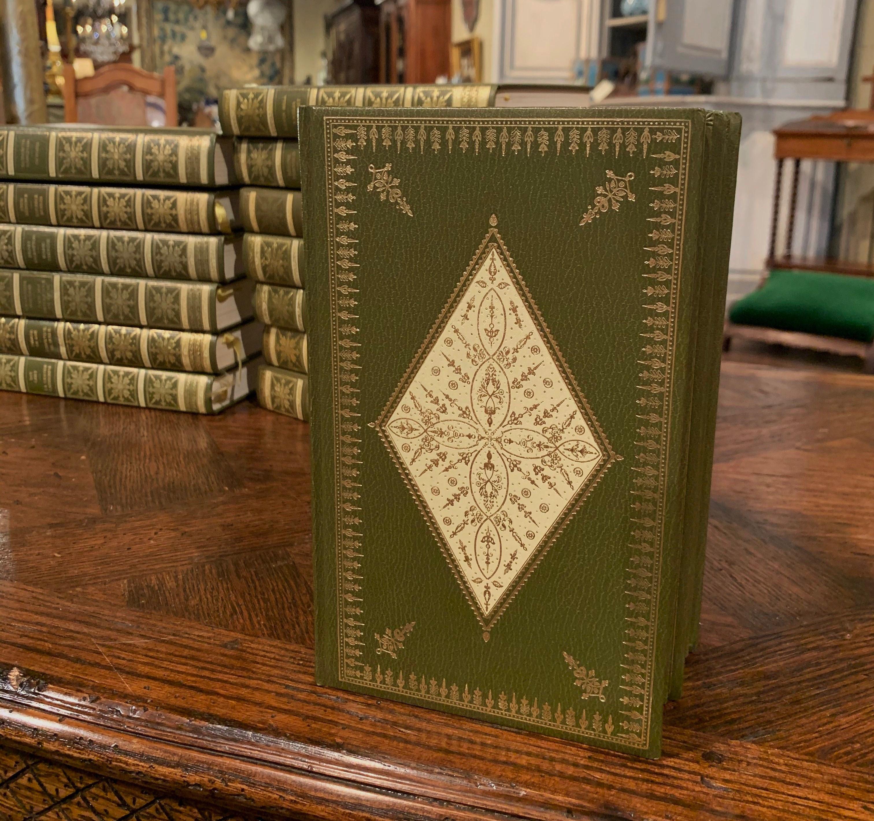 Set of 17 Green Leather and Gilt French Books 