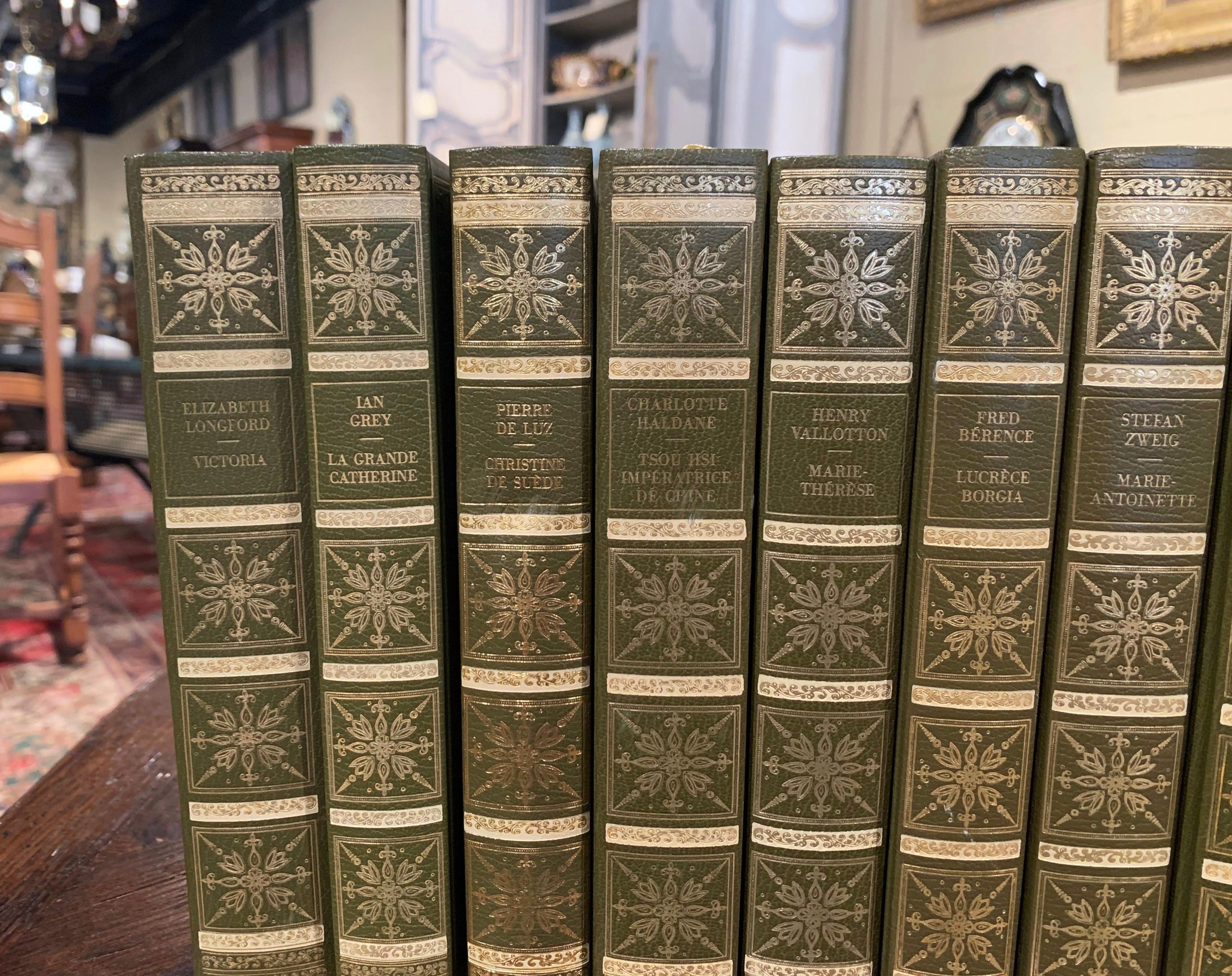Set of 17 Green Leather and Gilt French Books 