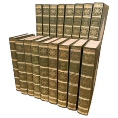 Vintage Set of 17 Green Leather and Gilt French Books "Les Femmes Celebres" Dated 1971