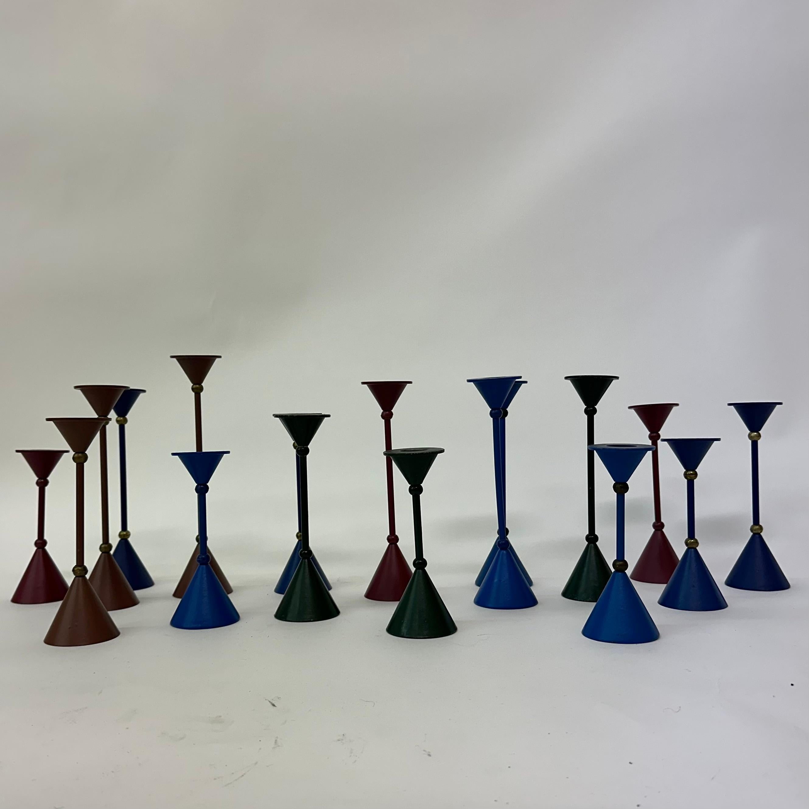 Metal Set of 17 Memphis style Post modern candle stick , 1980’s For Sale