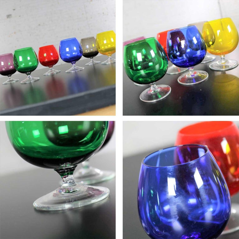Set of 17 Multi Color Snifter Cocktail Glasses in Two Sizes For Sale at