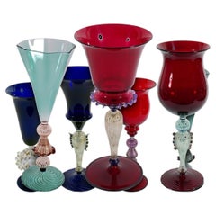Set of 17 Murano Art Glass Goblets in Art Deco Taste, Italy, circa 1930-1940