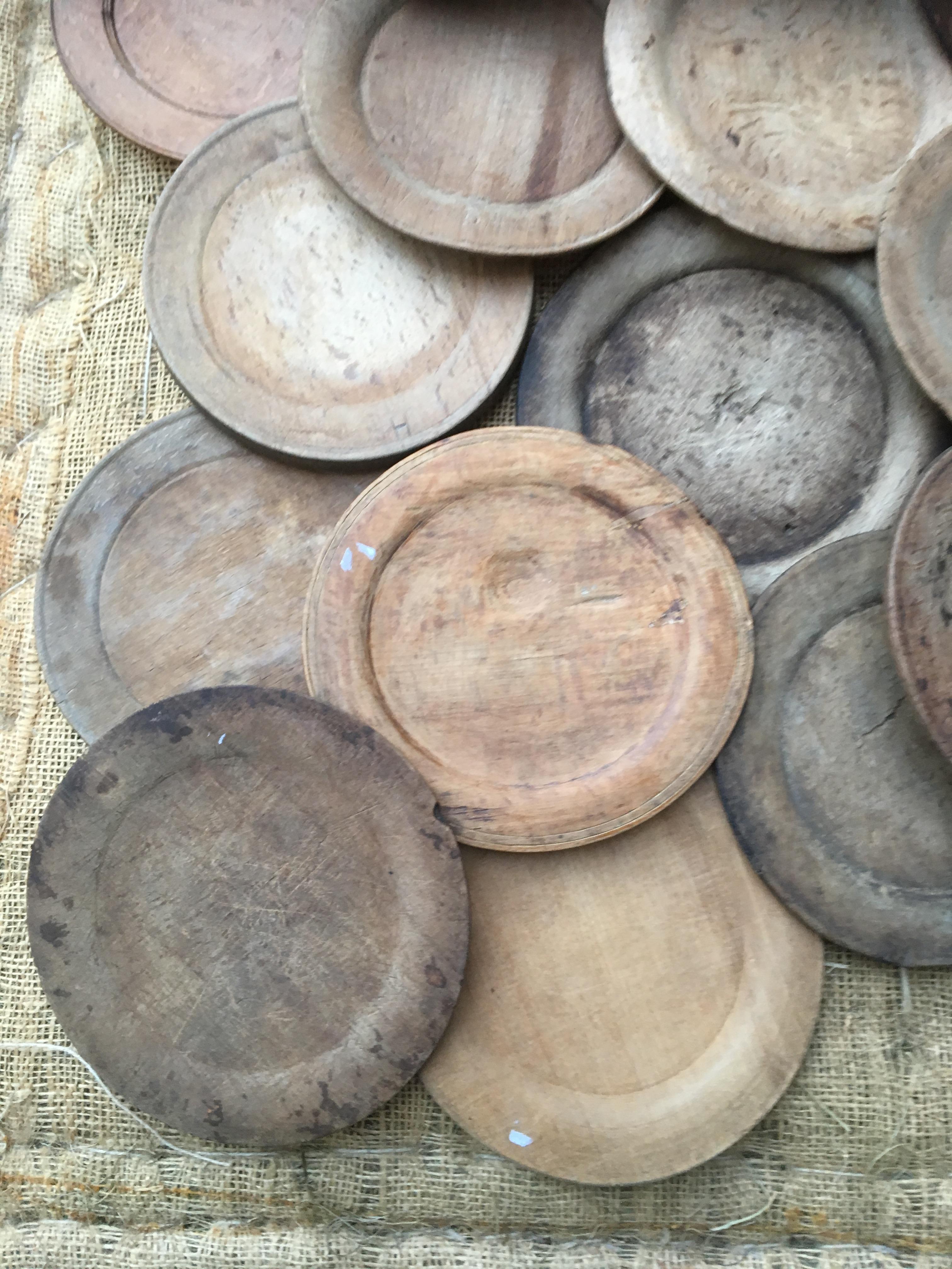 Hand-Crafted Swedish Wooden Folk Art Dinner Plates or Trays