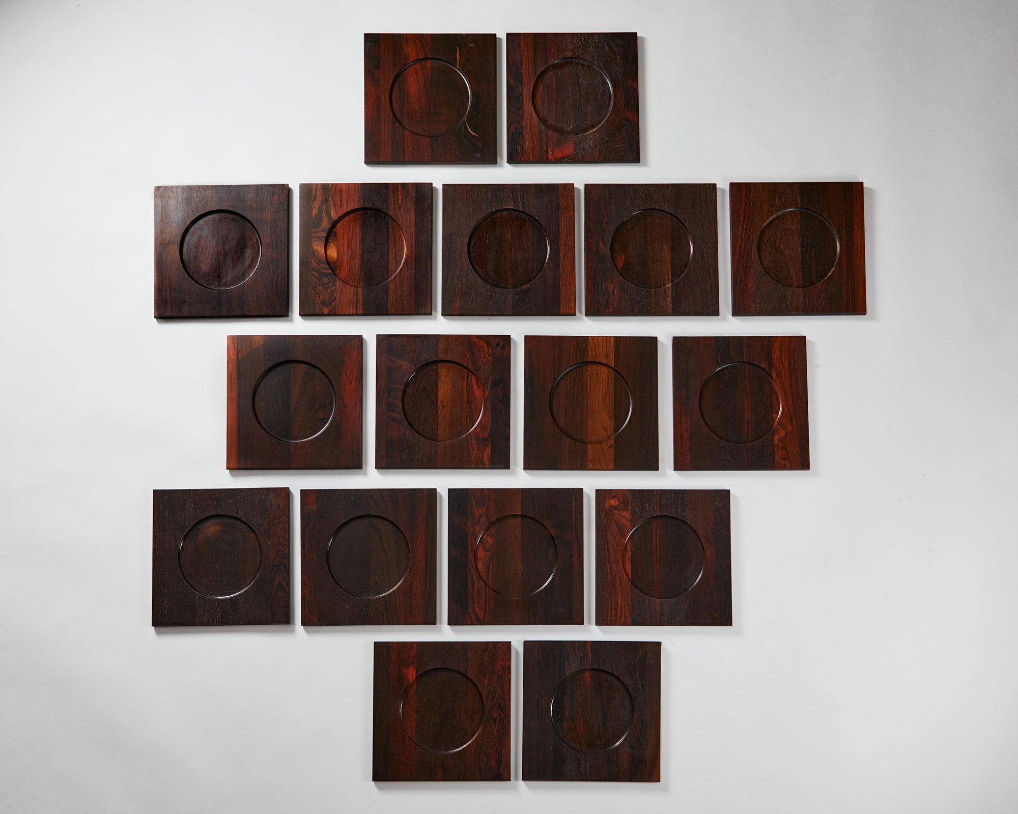 Mid-20th Century Set of 17 Underplates Anonymous for Woodline, Denmark, 1960s For Sale