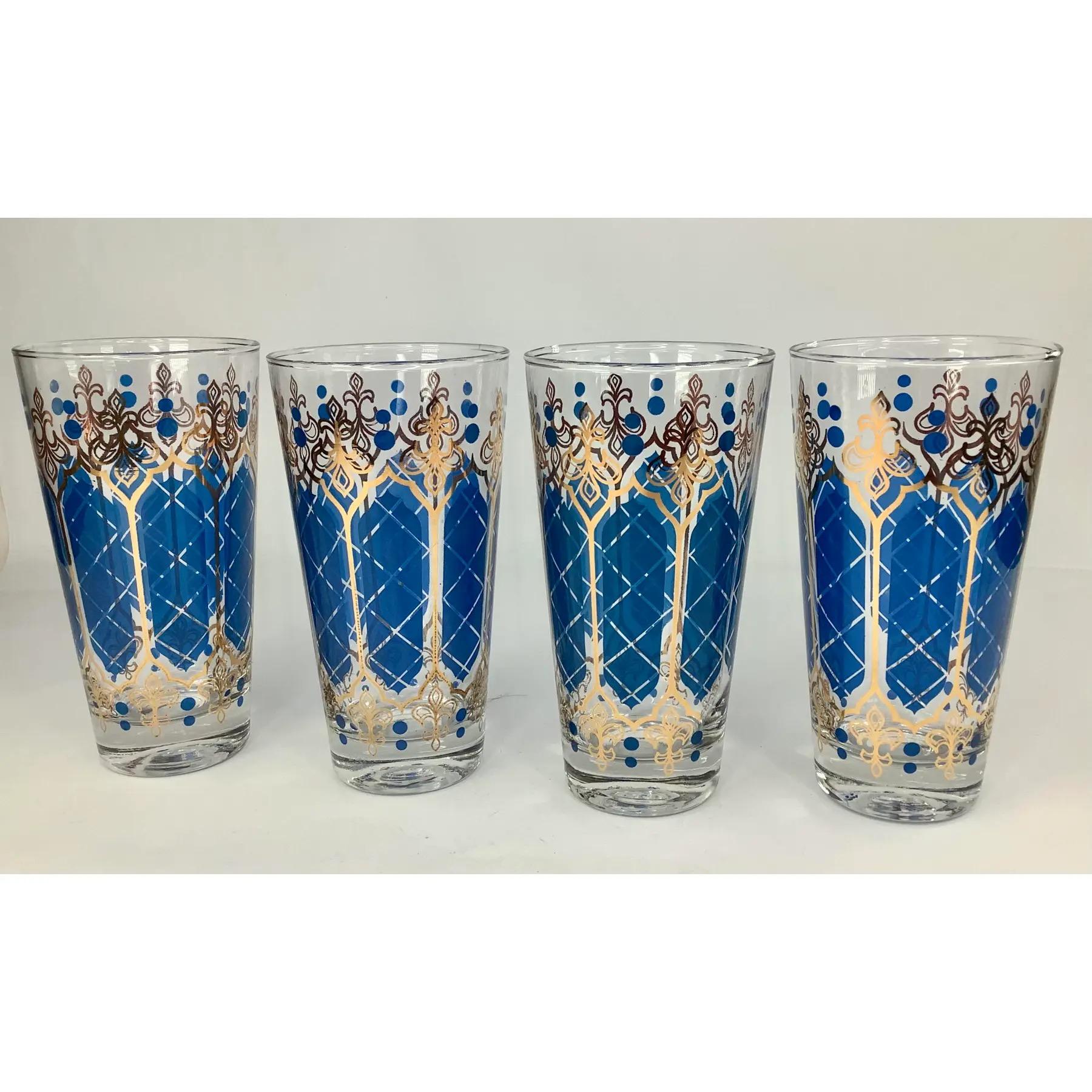 Set von 17 blauen und goldenen verzierten Vintage-Cocktail-Set aus der Mitte des Jahrhunderts (Nordamerikanisch) im Angebot