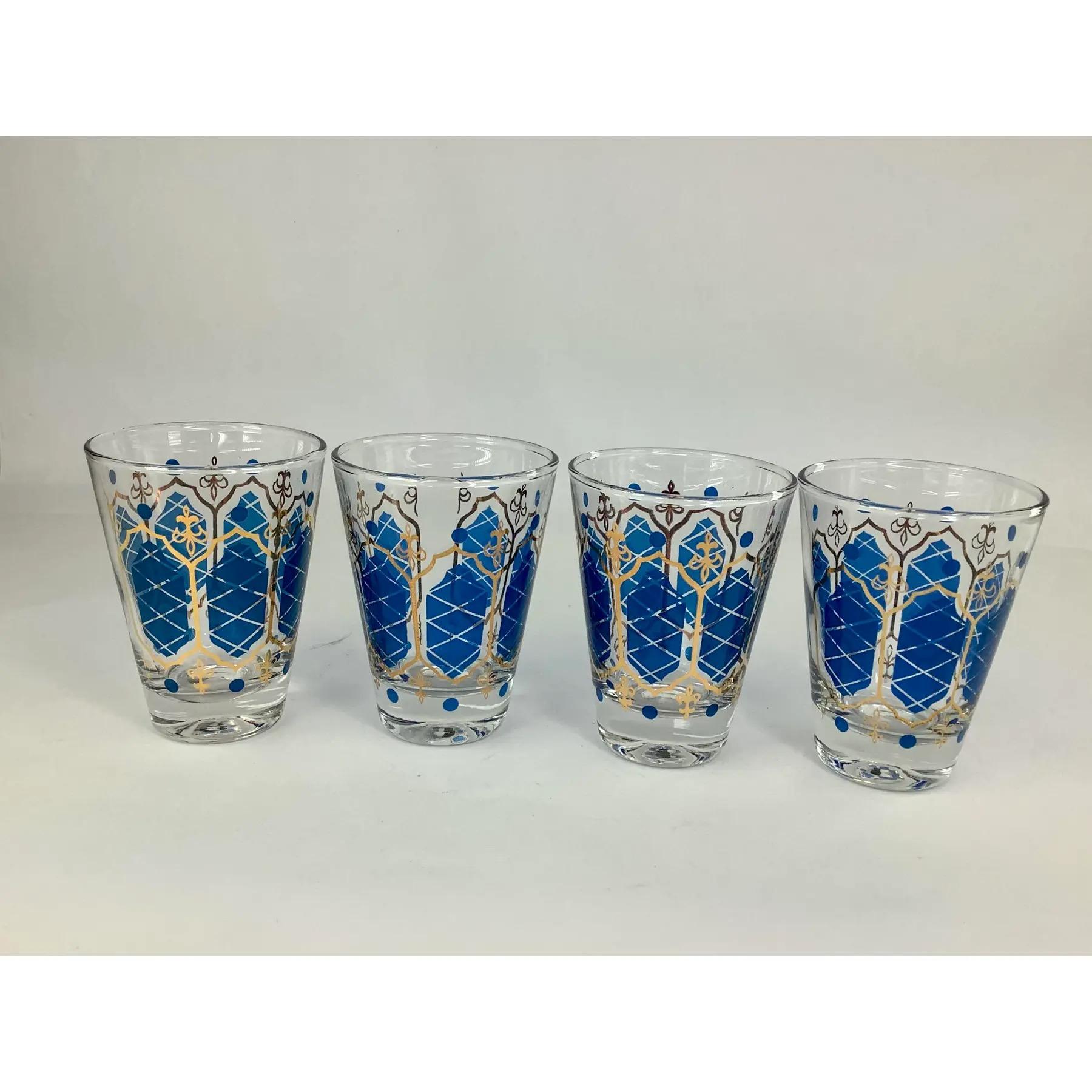 Set von 17 blauen und goldenen verzierten Vintage-Cocktail-Set aus der Mitte des Jahrhunderts (20. Jahrhundert) im Angebot