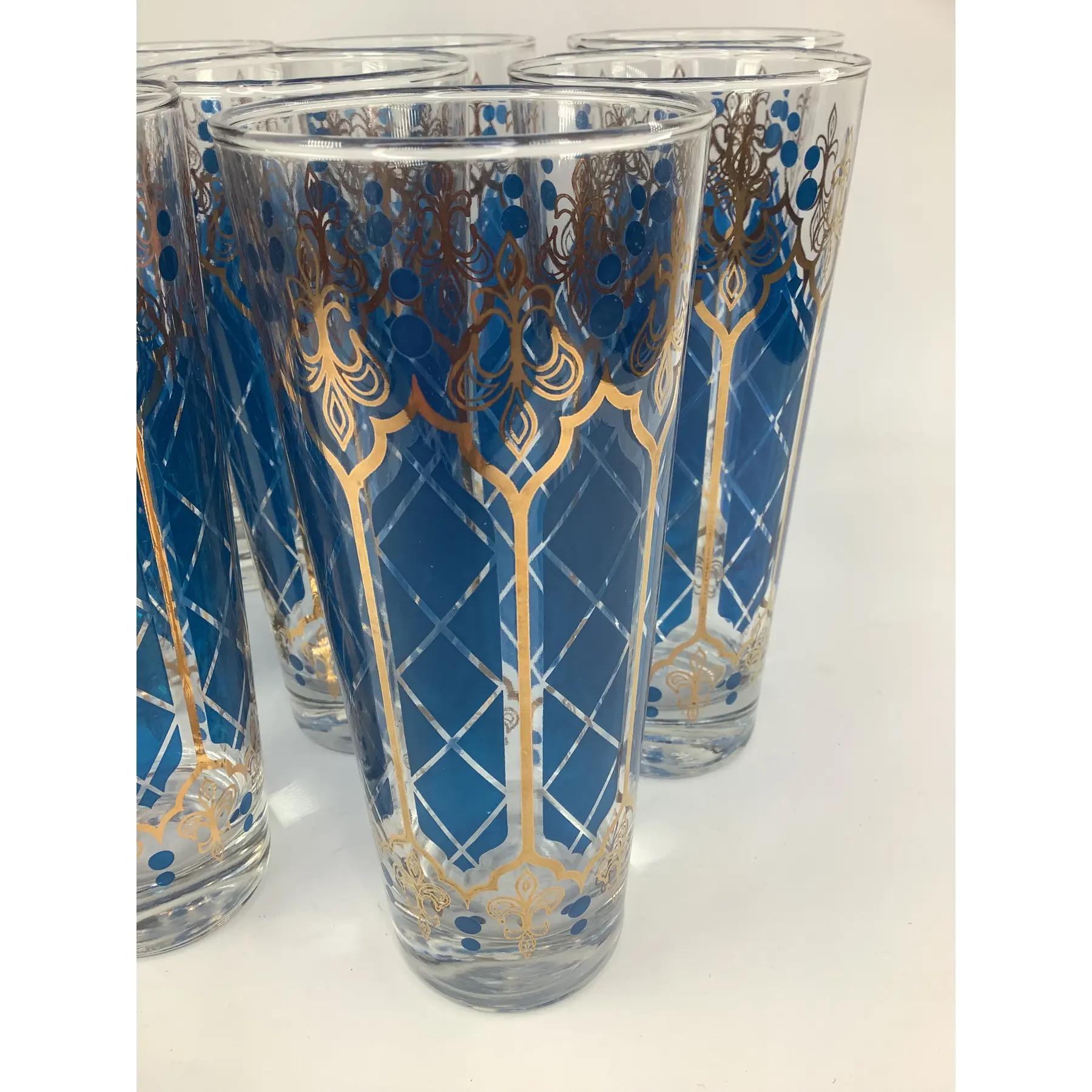Set von 17 blauen und goldenen verzierten Vintage-Cocktail-Set aus der Mitte des Jahrhunderts (Gold) im Angebot