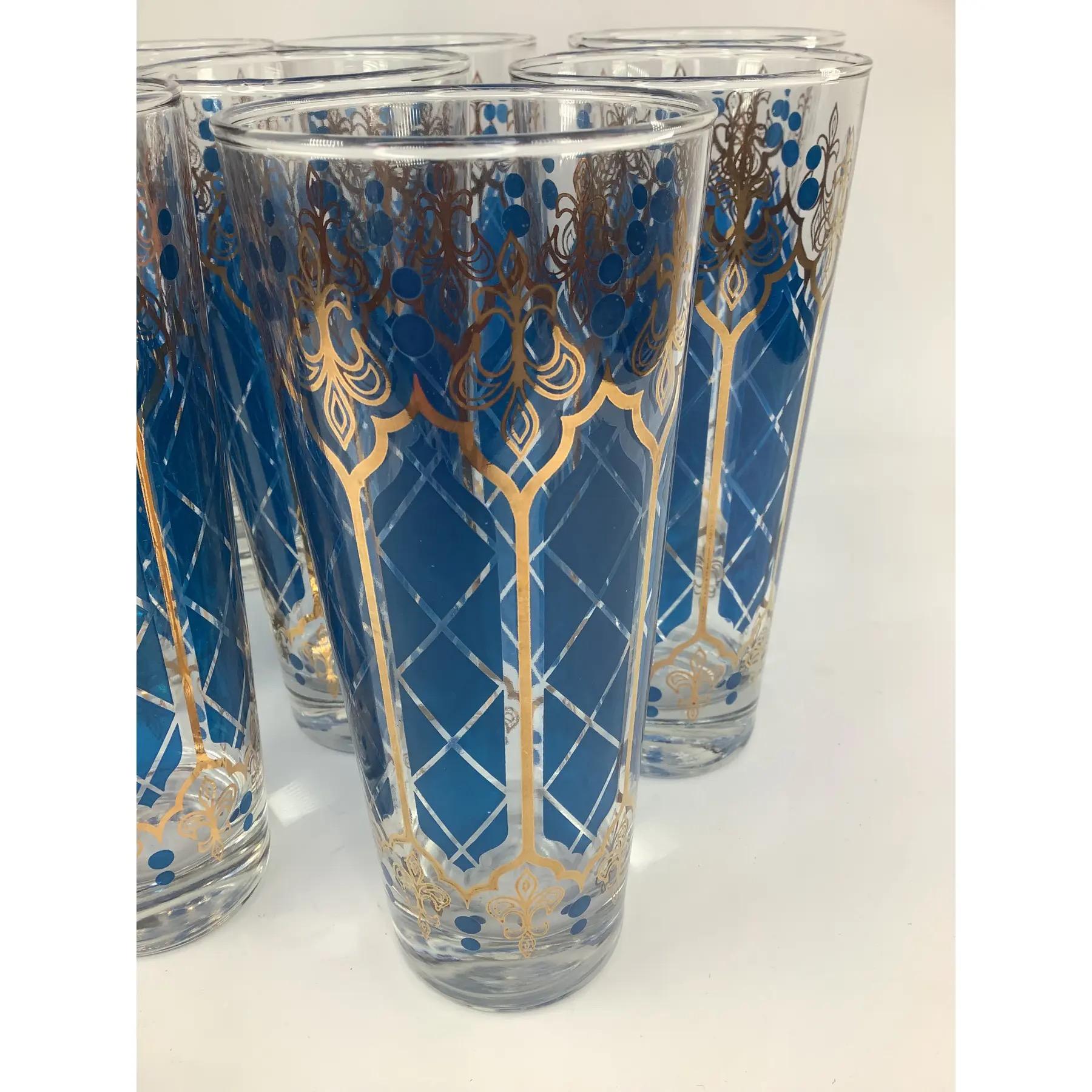 Set von 17 blauen und goldenen verzierten Vintage-Cocktail-Set aus der Mitte des Jahrhunderts im Angebot 1