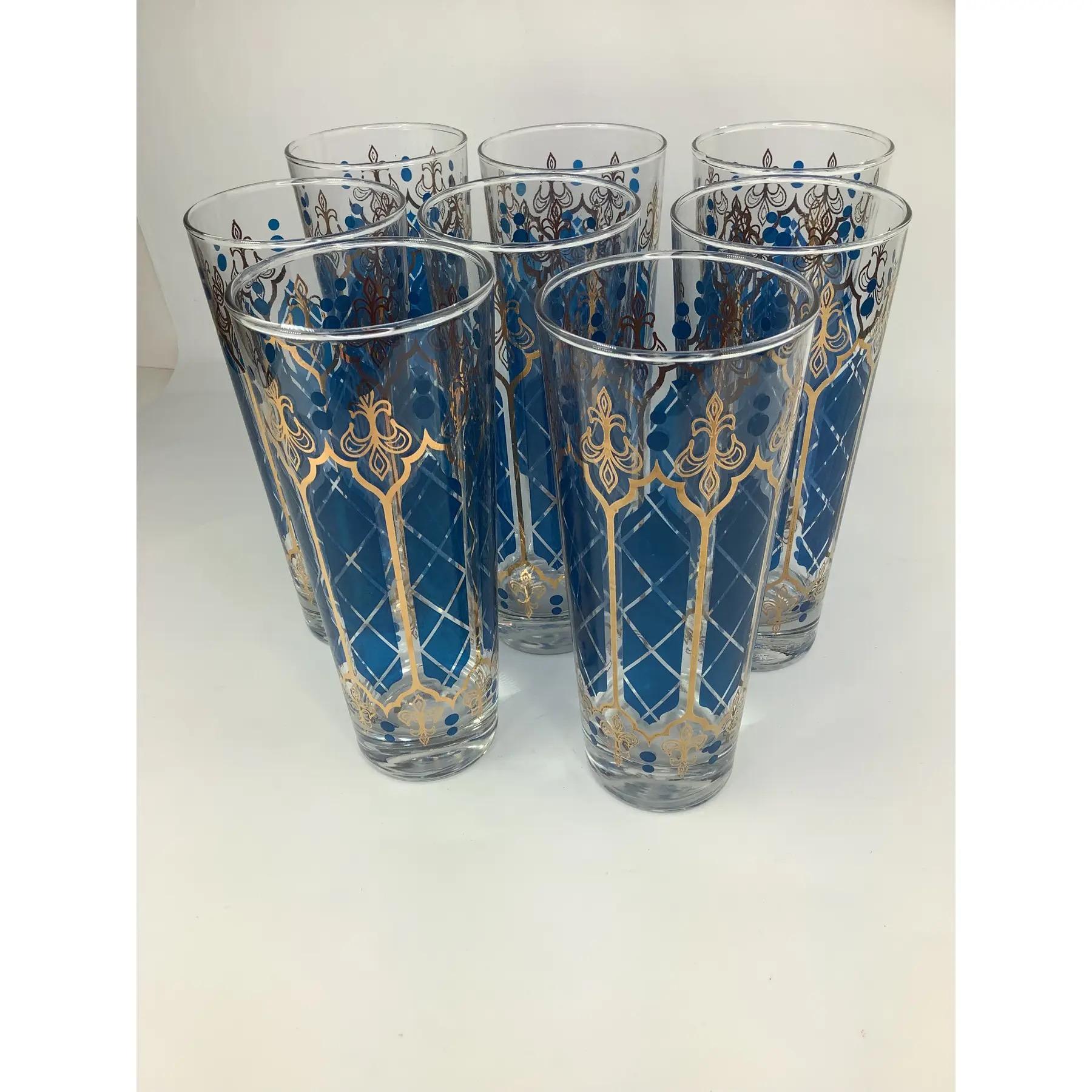 Set von 17 blauen und goldenen verzierten Vintage-Cocktail-Set aus der Mitte des Jahrhunderts im Angebot 2