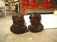 Set of 17th/18th Century French Carved Oak Renaissance Style Profile Busts
