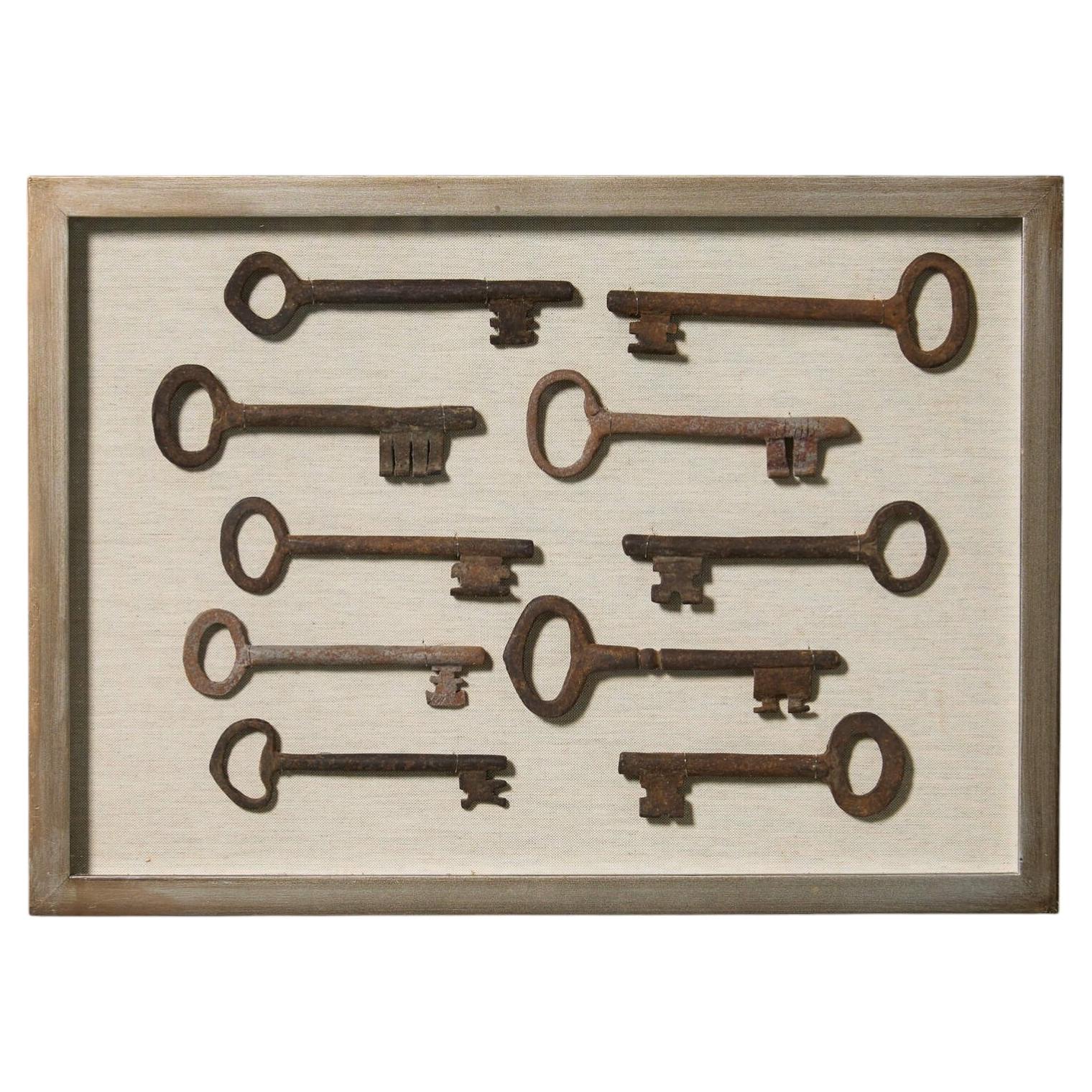 Set of 17th Century English Keys Framed