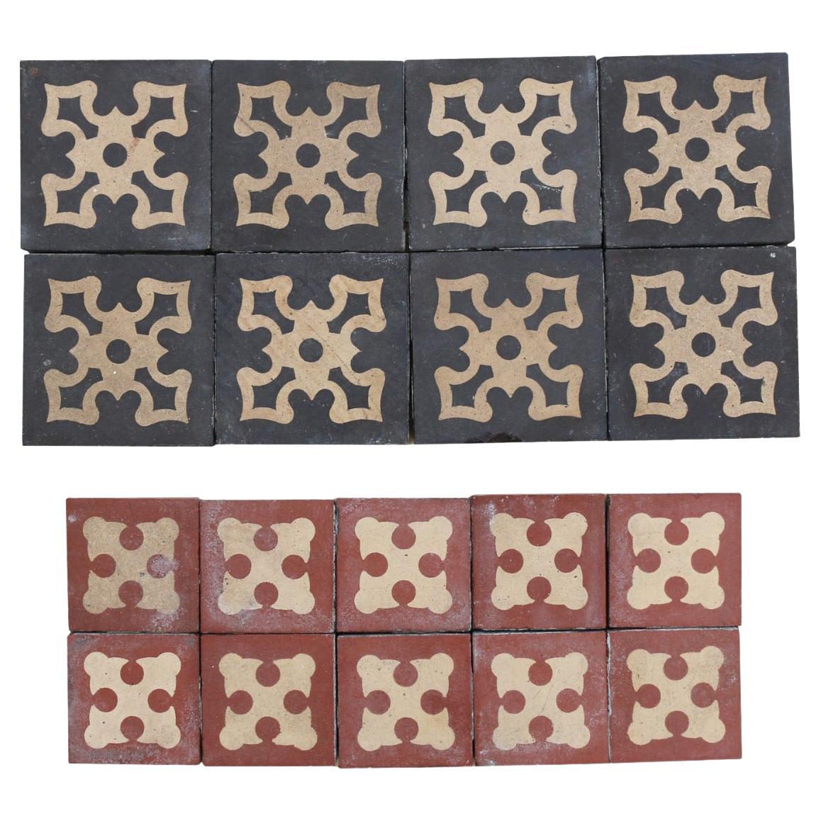 Set of 18 Antique Encaustic Floor Tiles