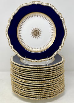 Set of 18 Antique English Copeland Porcelain Cobalt & Gold Plates, Circa 1890's.