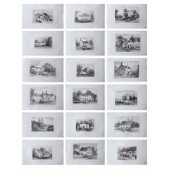 Set of 18 Antique Prints of English Country Cottages, circa 1840