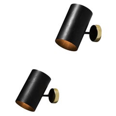 Set of 18 Black Metal and Brass Sconces by Pascort French Vintage Design