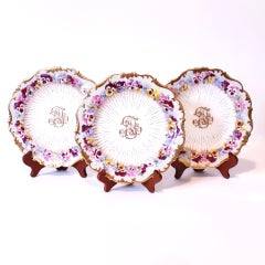 Set Of 18 Cauldon Gilt Decorated Porcelain Dessert Plates With Pansies