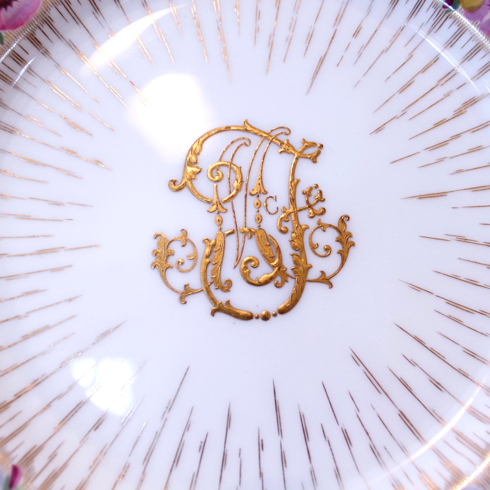 Set Of 18 Cauldon Gilt Decorated Porcelain Dessert Plates With Pansies 2