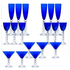 Set of 18 Exquise Deep Blue Baccarat Crystal glasses, France